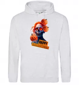 Мужская толстовка (худи) Halloween зомбі дівчина Серый меланж фото