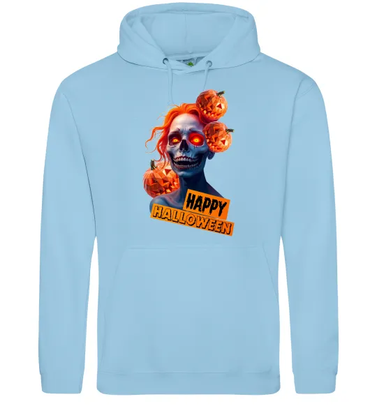 Чоловіча толстовка (худі) Halloween зомбі дівчина Блакитний фото