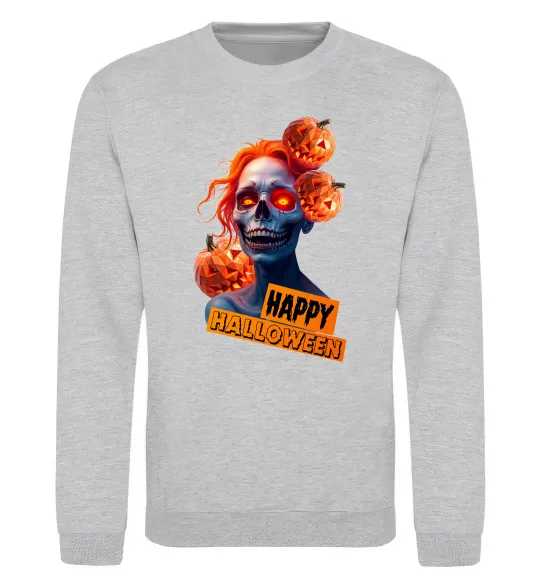 Свитшот Halloween зомбі дівчина Серый меланж фото