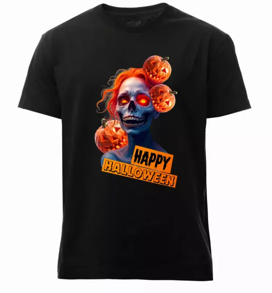 Мужская премиум футболка Halloween зомбі дівчина Черный фото