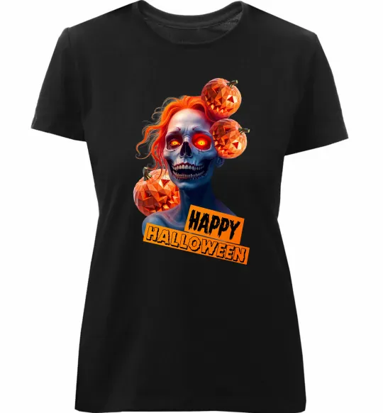 Жіноча преміум футболка Halloween зомбі дівчина Чорний фото