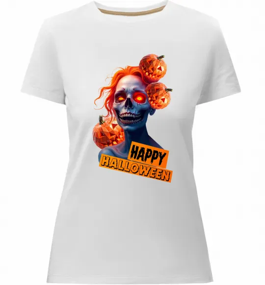 Жіноча преміум футболка Halloween зомбі дівчина Білий фото