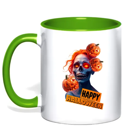 Чашка с цветной ручкой Halloween зомбі дівчина Лаймовый фото