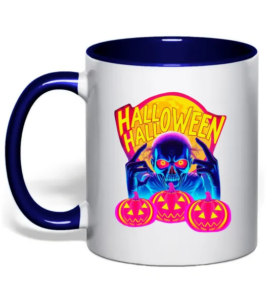 Чашка з кольоровою ручкою Halloween череп Глибокий темно-синій фото