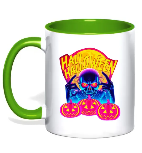 Чашка с цветной ручкой Halloween череп Лаймовый фото