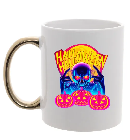 Чашка з кольоровою ручкою Halloween череп Золото фото