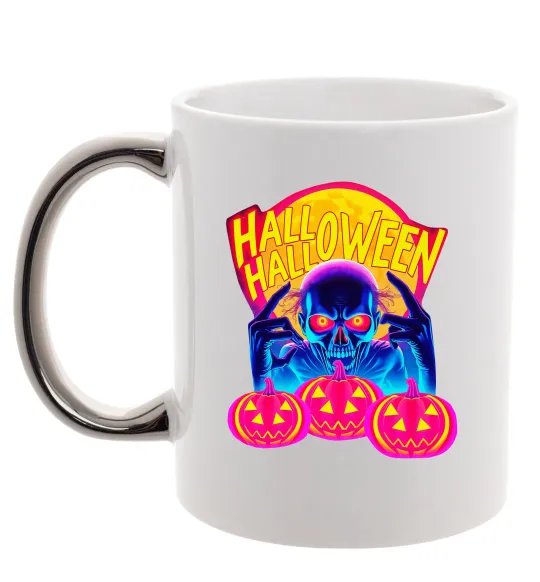 Чашка з кольоровою ручкою Halloween череп Срібло фото