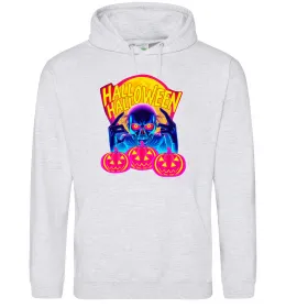 Мужская толстовка (худи) Halloween череп Серый меланж фото