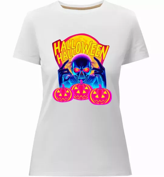 Жіноча преміум футболка Halloween череп Білий фото