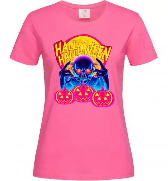 Жіноча футболка Halloween череп Яскраво-рожевий фото
