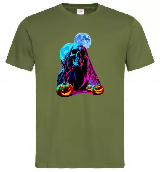 Чоловіча футболка Halloween череп місяці Оливковий фото