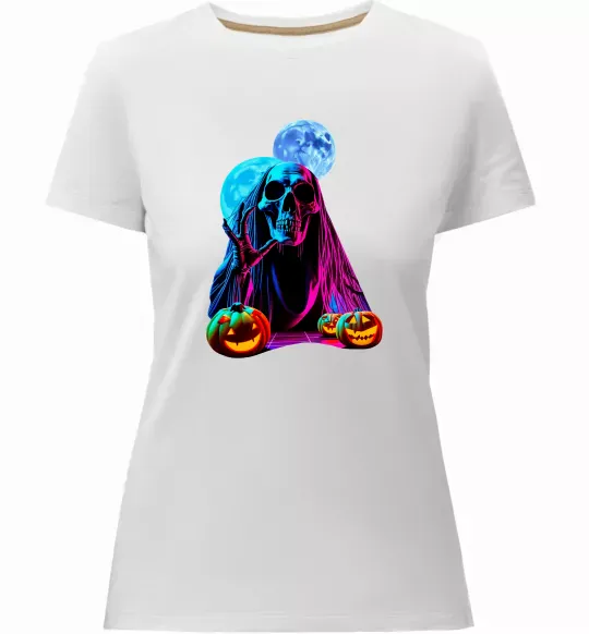 Жіноча преміум футболка Halloween череп місяці Білий фото