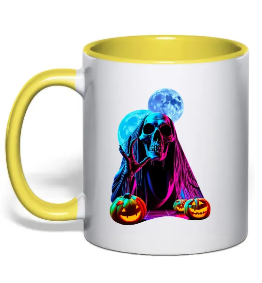Чашка с цветной ручкой Halloween череп місяці Лимонный фото