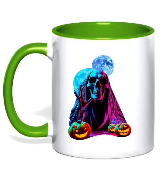 Чашка с цветной ручкой Halloween череп місяці Лаймовый фото