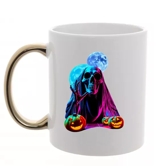 Чашка з кольоровою ручкою Halloween череп місяці Золото фото
