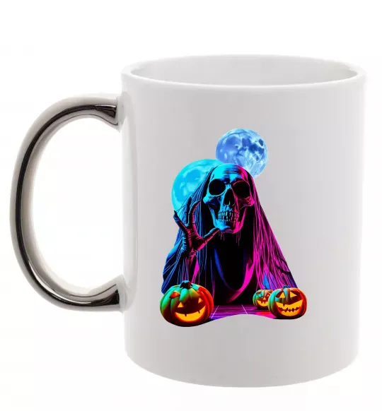 Чашка з кольоровою ручкою Halloween череп місяці Срібло фото