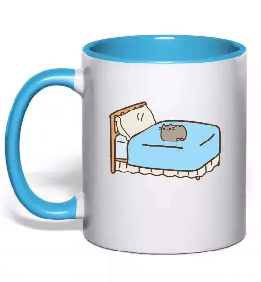 Чашка с цветной ручкой Пушин на ліжку Голубой фото