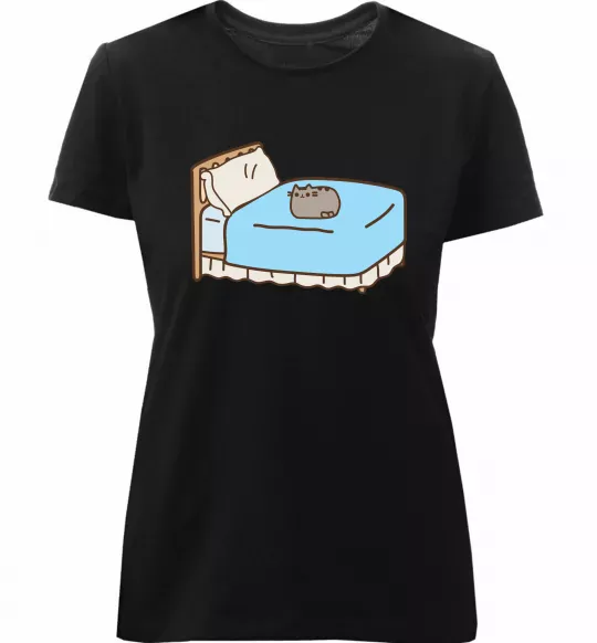 Женская премиум футболка Пушин на ліжку Черный фото