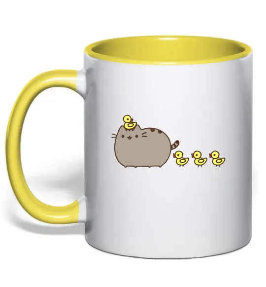 Чашка з кольоровою ручкою Пушин з качечками Лимонний фото