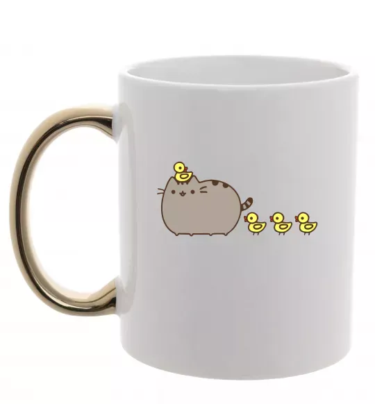 Чашка з кольоровою ручкою Пушин з качечками Золото фото