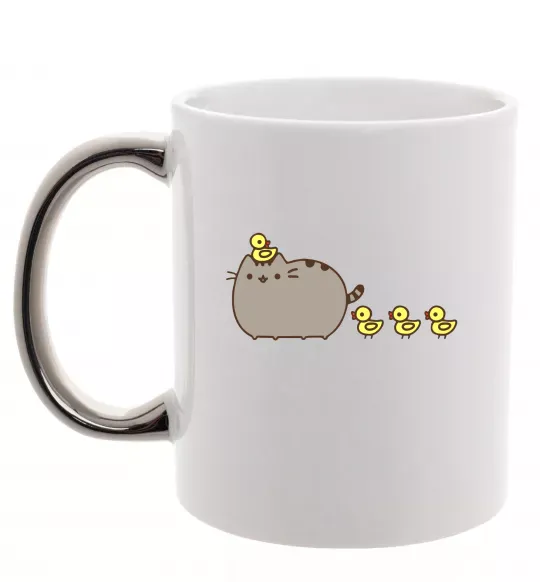 Чашка з кольоровою ручкою Пушин з качечками Срібло фото