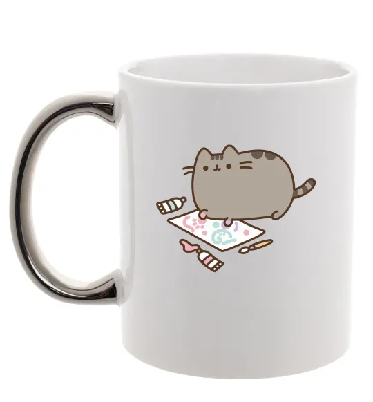 Чашка с цветной ручкой Пушин малює Серебро фото