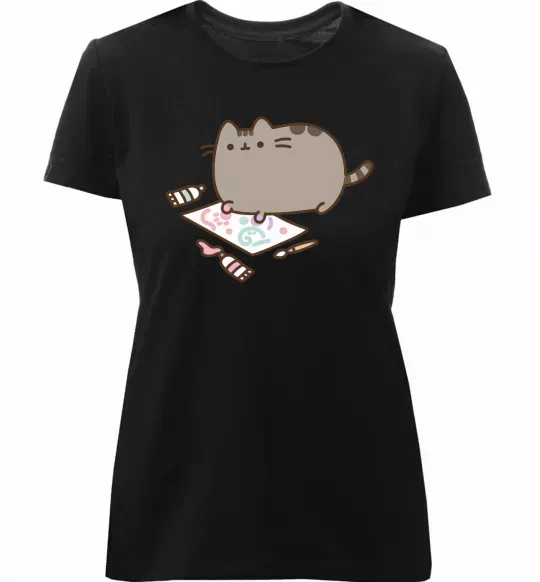 Женская премиум футболка Пушин малює Черный фото