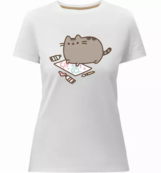 Женская премиум футболка Пушин малює Белый фото