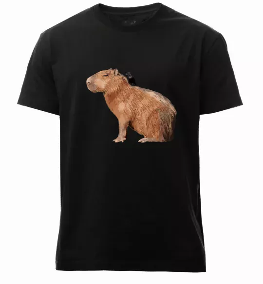 Мужская премиум футболка Капібара з пташкою Черный фото