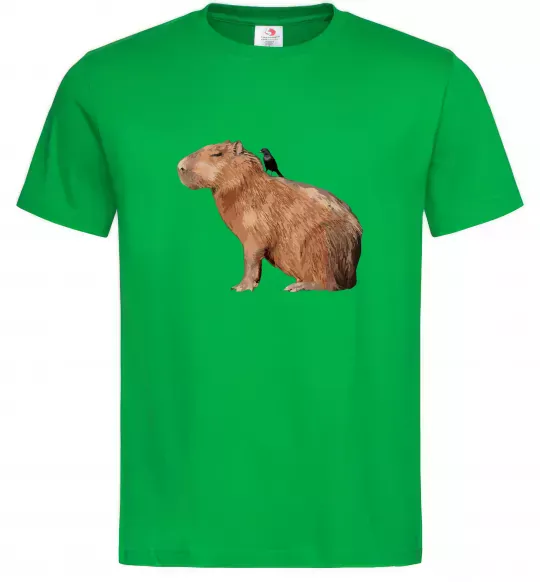 Мужская футболка Капібара з пташкою Зеленый фото