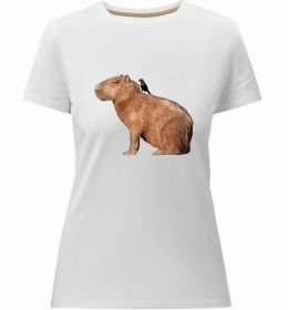 Женская премиум футболка Капібара з пташкою