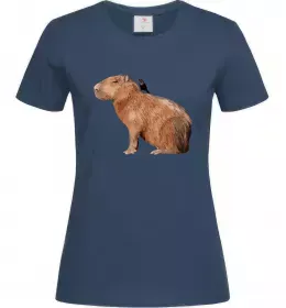 Женская футболка Капібара з пташкою Темно-синий фото