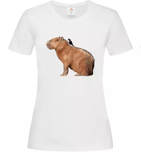 Женская футболка Капібара з пташкою Белый фото