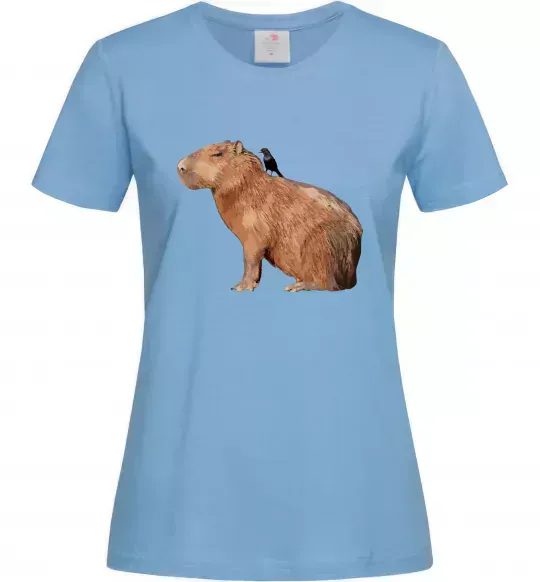 Женская футболка Капібара з пташкою Голубой фото