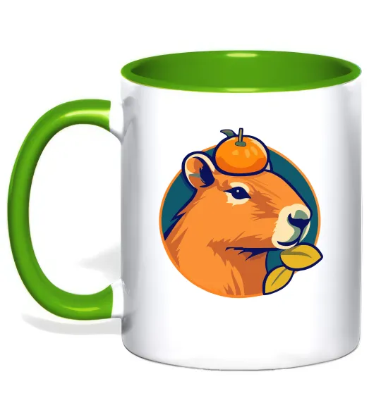 Чашка с цветной ручкой Капібара мандарин Лаймовый фото