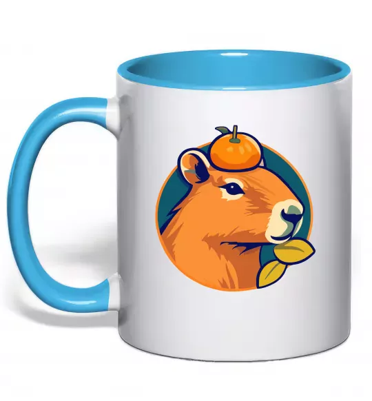 Чашка с цветной ручкой Капібара мандарин Голубой фото