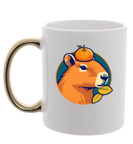 Чашка с цветной ручкой Капібара мандарин Золото фото