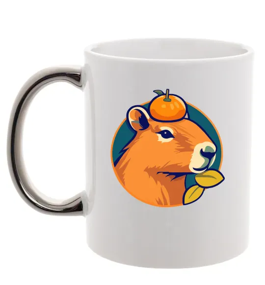 Чашка с цветной ручкой Капібара мандарин Серебро фото