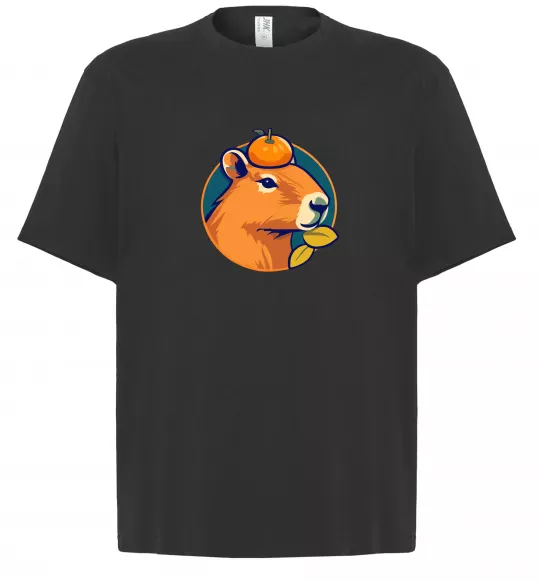 Футболка Оверсайз Капібара мандарин Черный фото