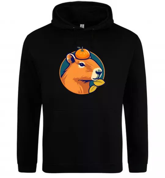Мужская толстовка (худи) Капібара мандарин Черный фото