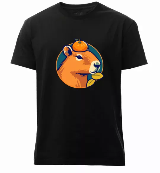 Мужская премиум футболка Капібара мандарин Черный фото