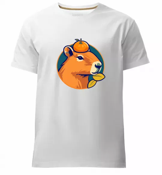 Мужская премиум футболка Капібара мандарин Белый фото