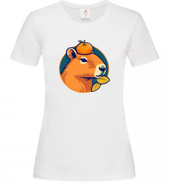 Жіноча футболка Капібара мандарин Білий фото