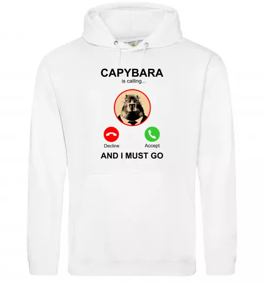 Мужская толстовка (худи) Капібара телефонує Белый фото
