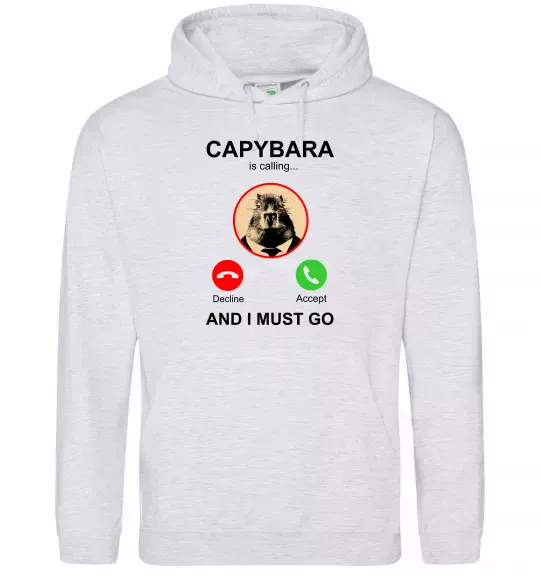 Мужская толстовка (худи) Капібара телефонує Серый меланж фото