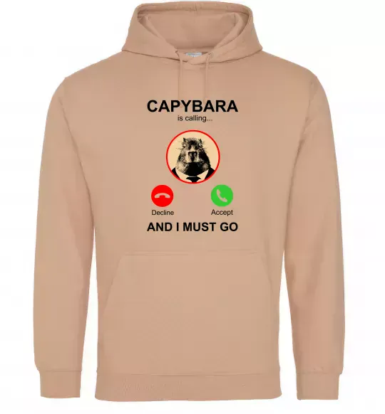 Мужская толстовка (худи) Капібара телефонує Песочный фото