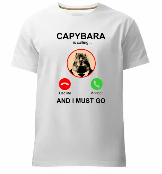 Мужская премиум футболка Капібара телефонує Белый фото