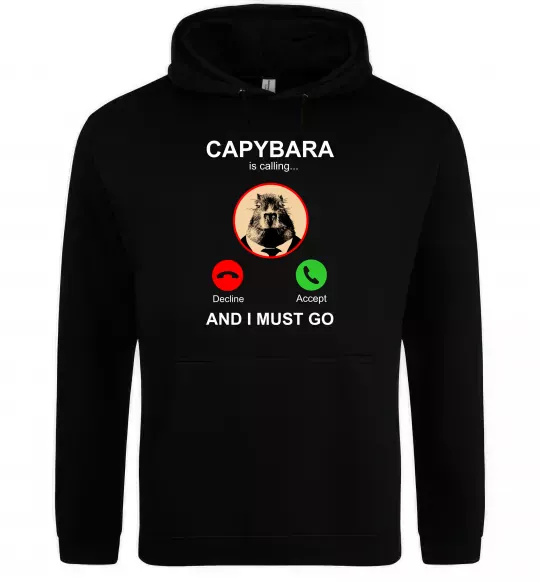 Мужская толстовка (худи) Капібара телефонує Черный фото