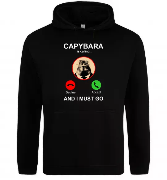 Женская толстовка (худи) Капібара телефонує Черный фото