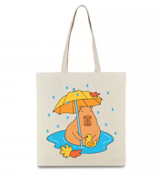 Эко-сумка Осіння капібара Бежевый фото